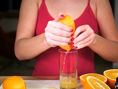 Shaved pussy Russian teen looks good when taking a bath