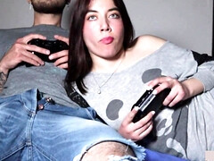 My Friend's Girlfriend Sucks My Cock POV-style to Win Me In FIFA (Anal)