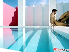 Asiatique, Hard, Seins naturels, De plein air, Piscine, Chatte, Adolescente, Nénés