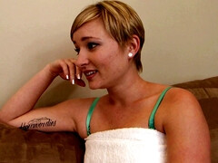 Blonde babe getting banged hard by black stud on the couch