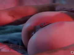 Arsch, Tussi, Grosse titten, Schwarz, Fingern, Muschi, Kurzes haar, Tätowierung