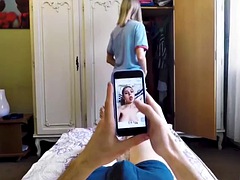 Grote mammen, Bruinharig, Sperma shot, Handbeurt, Moeder die ik wil neuken, Tepels, Tiener