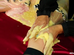 Puppe, Würgen, Handschuhe, Latex, Strumpfhose, Strümpfe, Nass