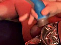 Shiny Silver Satin Sissy Thong Play Pocket Pussy Fuck Cum