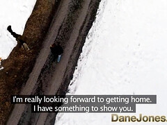 Asian beauty gives boyfriend sexy lingerie surprise in ski lodge