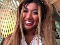 Asiático, Chica, Verga grande, Animadora, Pajear, Masturbación, Aceite, Pov