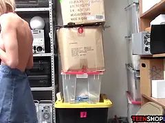 Lean teenage squirted by a dirty mall cop for stealing