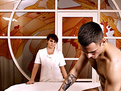 MATURE4K. Alluring manual therapist with hair makes carnal show for man