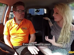 Cheating blonde whore pleasuring her driving instructor
