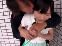 Beautiful small titted Japanese hussy in hot fingering porn video in public
