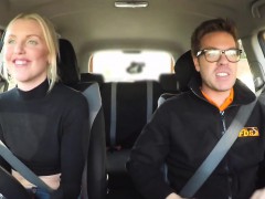 Blonde masturbates and fucks in car