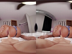 Blonde mom with monster tits in POV VR dildo riding video - solo masturbation