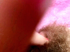 Pulsating clitoris orgasm close up masturbation and grool play with hairy pussy - Solo girl