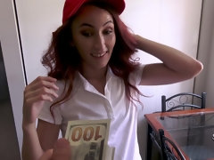 Cute delivery girl fucks for a good tip