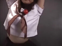 Oriental babe Blind folded ball gagged and tied up