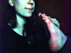 French amateur girl licks her own foot on cam