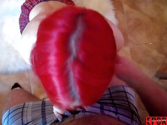 Kinky Redhead Schoolgirl POINT OF VIEW BLOWJOB - homemade couple oral sex