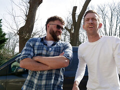 Two cocks cummshotting a gorgeous busty blonde milf