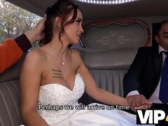 VIP4K. Excited girl in wedding dress fools around not with future hubby - Jennifer mendez
