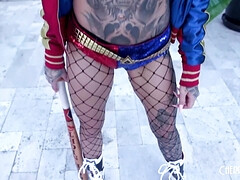 デカパイ, ブロンド, 毛深い, ハードコア, 異人種間, なめる, タトゥー, オッパイの