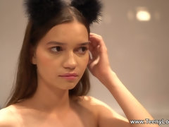 18, デカチン, フェラチオ, 茶髪の, イく瞬間, 下着, 剃毛, ガリガリ