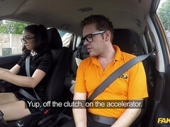 Pigtailed slut with glasses fucks Ryan in his car