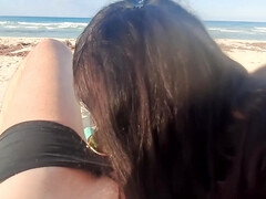 Strand, Sperma, Sperma in mond, Moeder die ik wil neuken, Buiten, Openbaar, Zuigen, Slikken