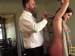 Bound submissive whipped and fucked hard