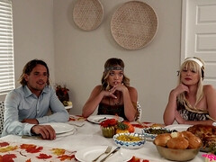 Step Cousins Katie Kush & Jessie Saint share Thanksgiving feast with cumshot & blowjob action