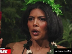 お尻, フェラチオ, 茶髪の, イマラチオ, 手コキする, ハードコア, シーメール, 濡れ