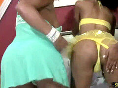 dark-hued transgender princesses enjoy a super-fucking-hot foursome in colourful bikinis