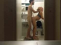 Naughty duo bathroom sex moneyshots