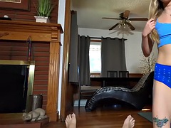 Enthousiasteling, Grote lul, Blond, Ondergoed, Gezichtspunt, Rijden, Tiener