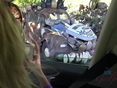 素人, ビキニ, ブロンド, フェラチオ, 彼女, 手コキする, 小柄, 公共