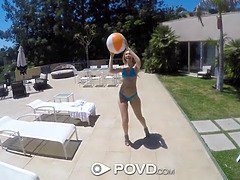 Outdoor fuck and facial for small breasted blonde Alexa Grace