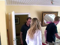 デカパイ, 巨乳な, チン, ドイツ人, 下着, 熟年, 淫乱熟女, 3p男男女