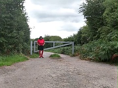 Enthousiasteling, Travestiet, Europees, Hakken, Ondergoed, Rijpe lesbienne, Buiten, Openbaar