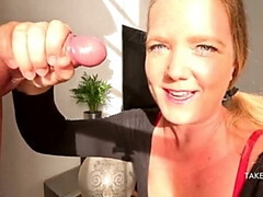 Blondine, Spermaladung, Schmuddelige sprache, Niederländisch, Weibliche domination, Handjob, Selbstgemacht, Wichsen