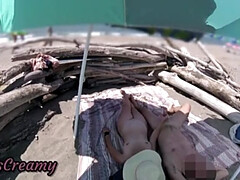 Exhibitionist Wife Gives Risky Handjob on Nudist Beach - Amateur MILF & Big Cock Public Cumshot