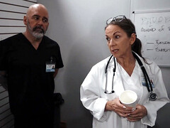 Naughty nurse blows a patient and gets fucked from behind