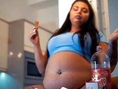 Fat ass brunette BBW in food fetish video - feeding