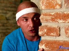 美女, フェラチオ, 茶髪の, チン, ジム, なめる, 剃毛, シャワー