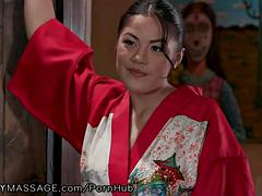 Asiático, Mamada, Masaje, Tetas