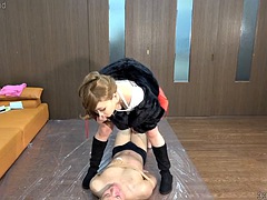 アジア人, 緊縛, ボンデージ, フェムドム, 下着, 看護婦, オフィス, ペニスバンド