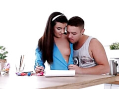 デカチン, フェラチオ, 茶髪の, 自然山雀, 剃毛, ガリガリ, ティーン, オッパイの