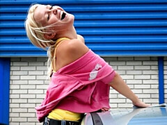 Arsch, Blondine, Auto, Jeans, Nackt, Im freien, Rock