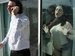 デカ尻, 黒人, ブロンド, フェラチオ, バック, 手コキする, 異人種間, オッパイの