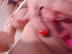 素人, デカパイ, ブロンド, 一人, オッパイの, おもちゃ