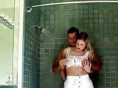 After shower Latin man drills pink pussy of horny stepdaughter