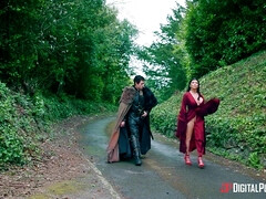 デカチン, デカパイ, フェラチオ, 茶髪の, イマラチオ, オマンコ, タトゥー, 三人